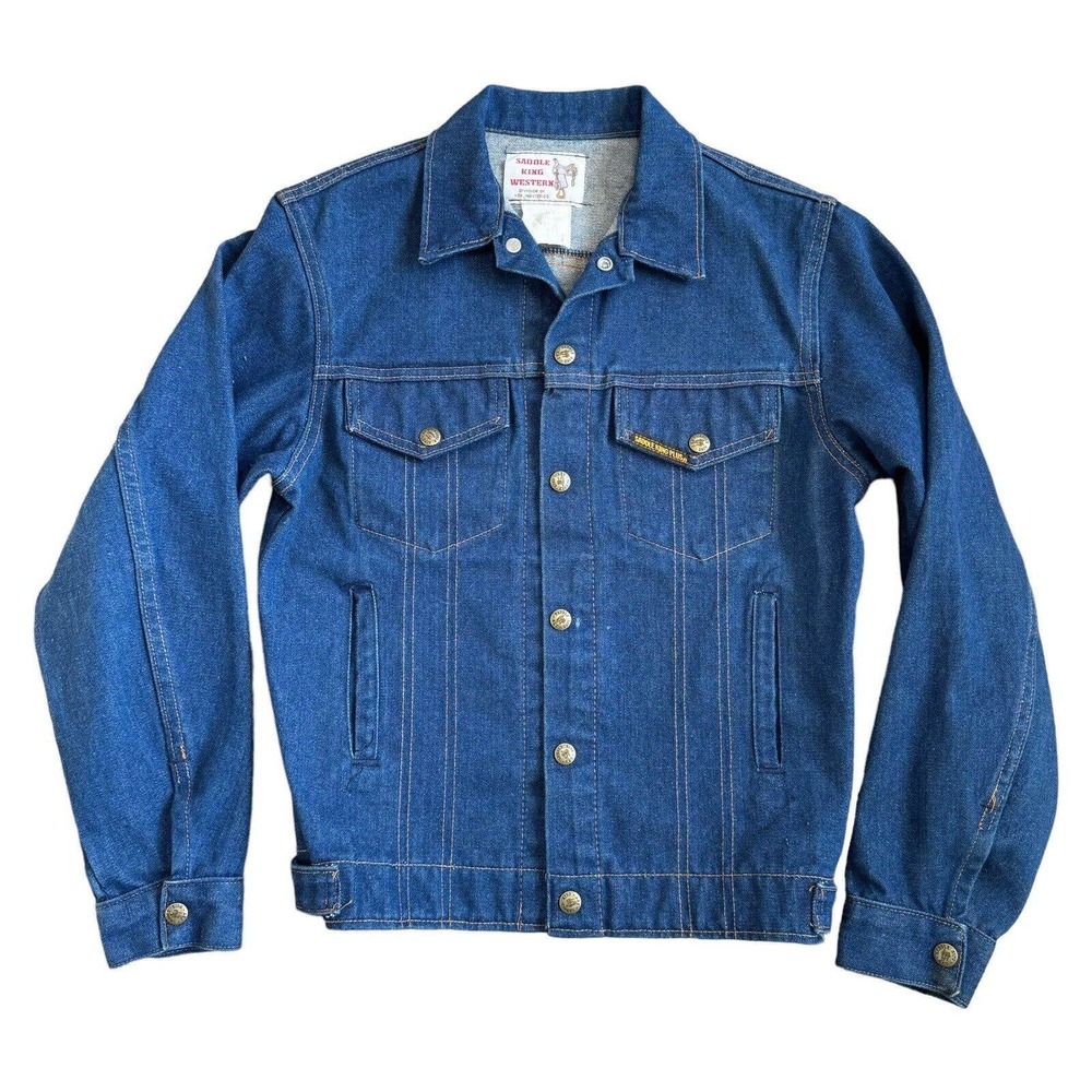 VINTAGE Saddle King Jacket Youth 16 Reg Blue Denim Jean Button Western Cowboy